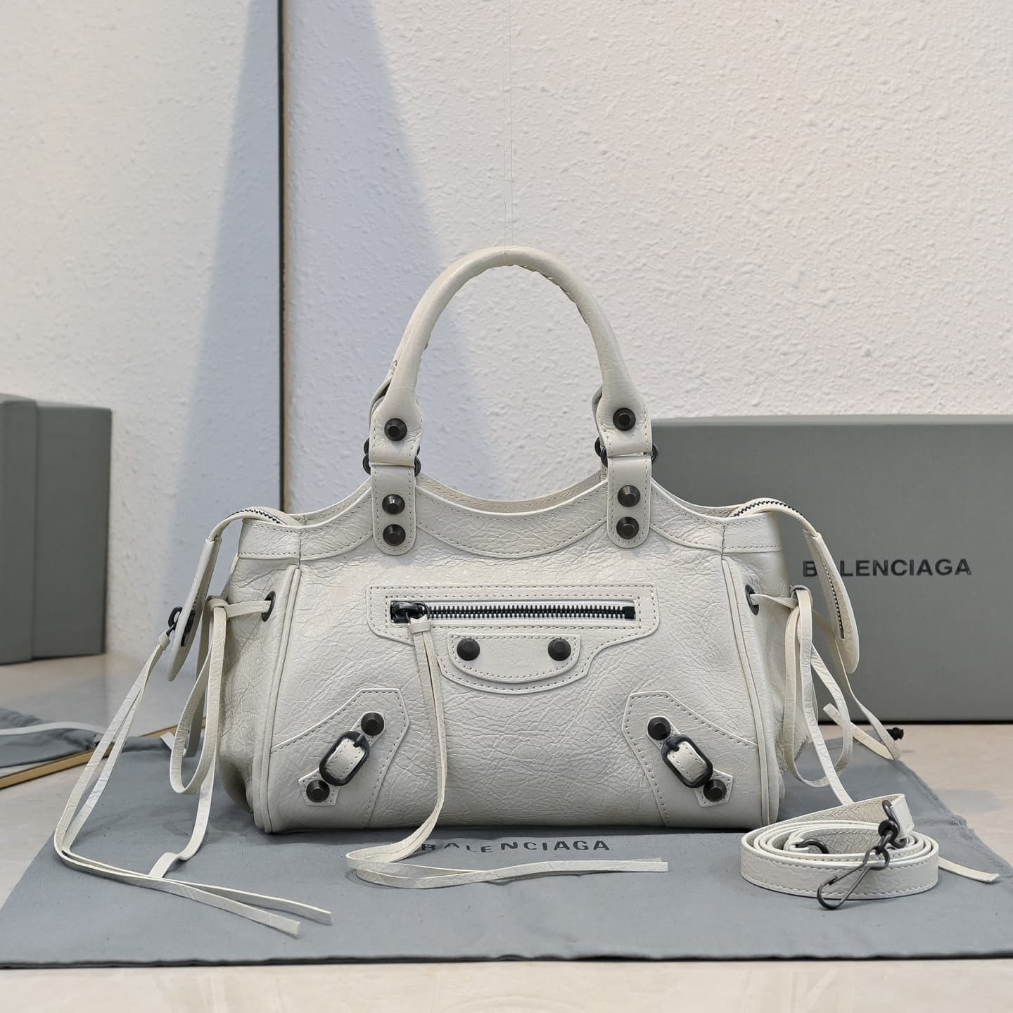 Balenciaga White Le City Moto Bag