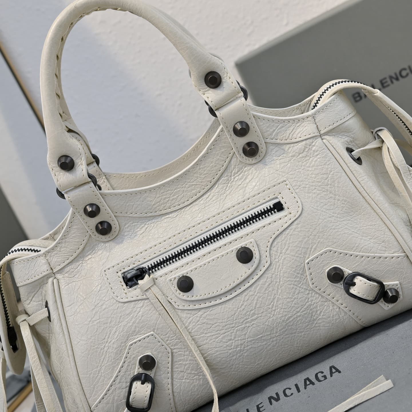 Balenciaga White Le City Moto Bag
