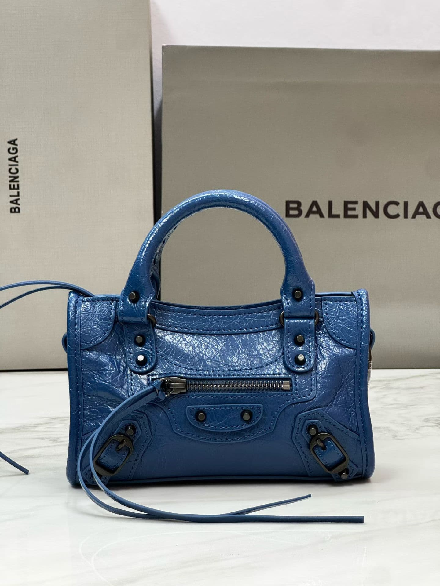 Balenciaga Blue Mini Le City Moto Bag 50025