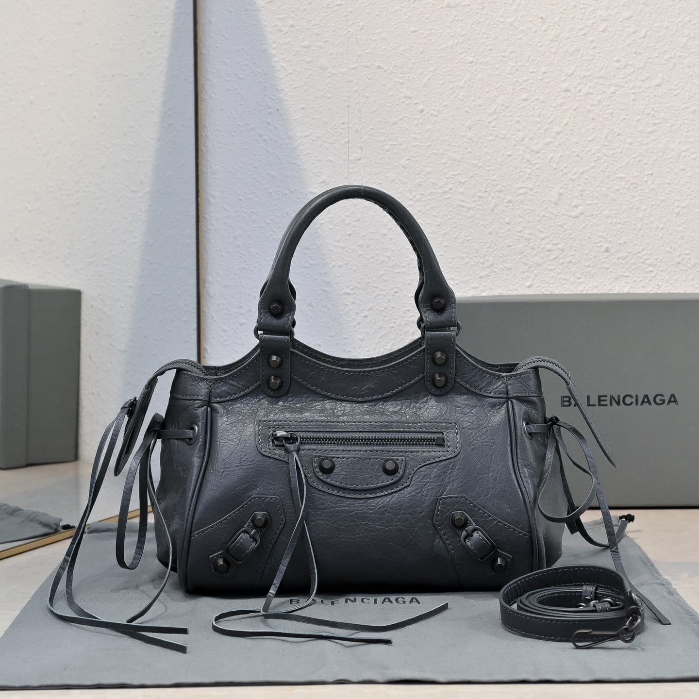 Balenciaga Grey Le City Moto Bag